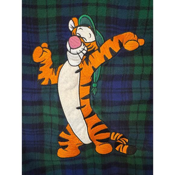 Vintage Disney Disneyland Oversized Tigger Nightwatch Plaid Flannel Sleep Shirt - Picture 9 of 9